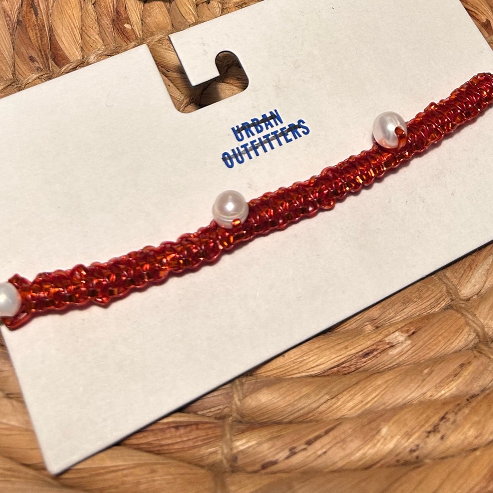 Urban Outfitters Braided Pearl Necklace or Bracelet in Orange Red
